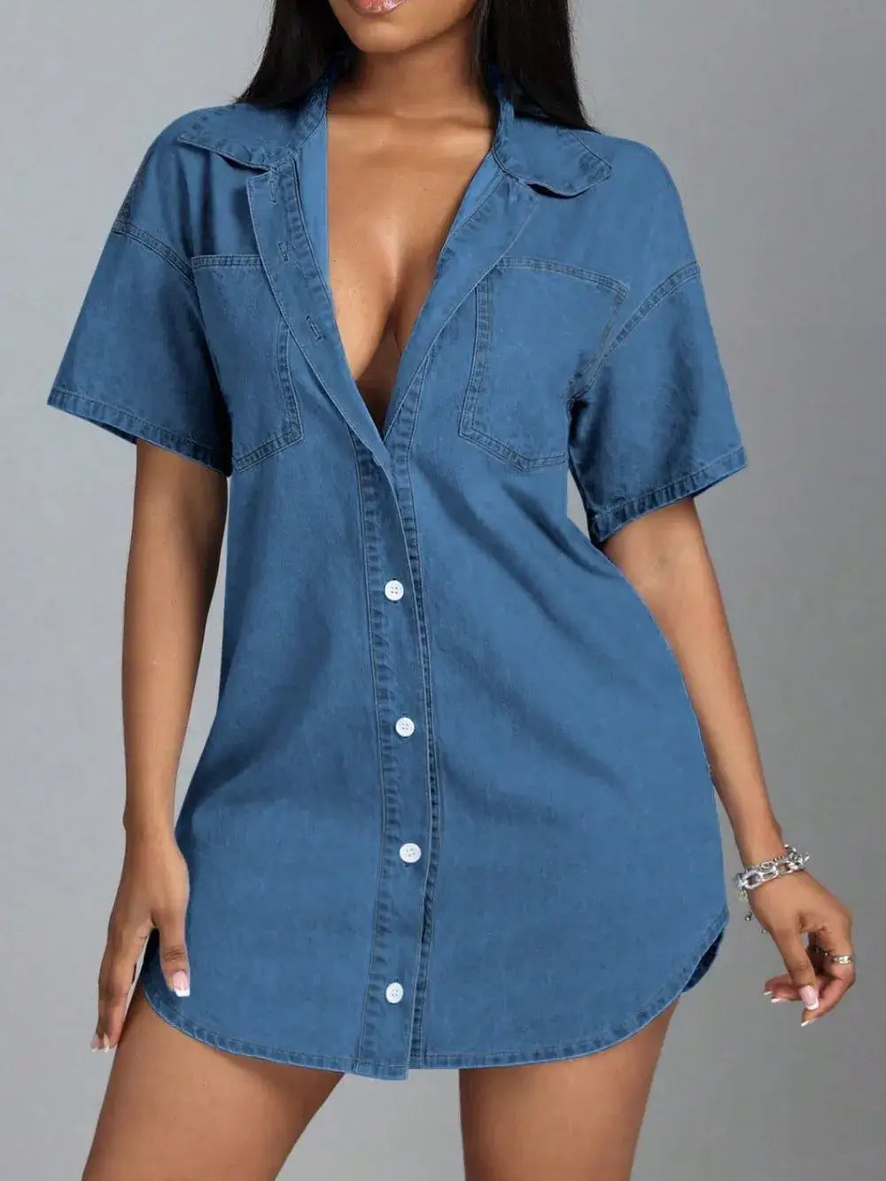 Button Down Collared Neck Denim Dress | Dresses Denim Dress from PHUNKYN