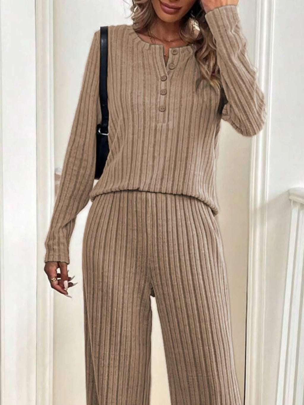 Button Detail Long Sleeve Top and Pants Set | Outfit Sets Top and Pants Set from PHUNKYN