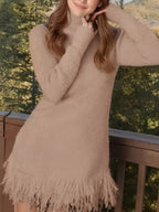 Fringe Turtleneck Long Sleeve Sweater Dress | Dresses Sweater Dress from PHUNKYN
