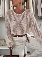 Openwork Round Neck Knit Cover Top | Sweaters Sweater from PHUNKYN