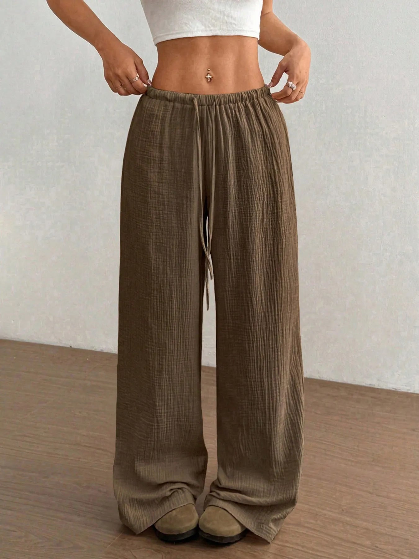 Drawstring Wide-Leg Casual Pants | Trousers Wide Leg Pants from PHUNKYN