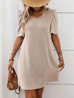 Textured Round Neck Short Sleeve Mini Dress | Dresses Mini Dress from PHUNKYN