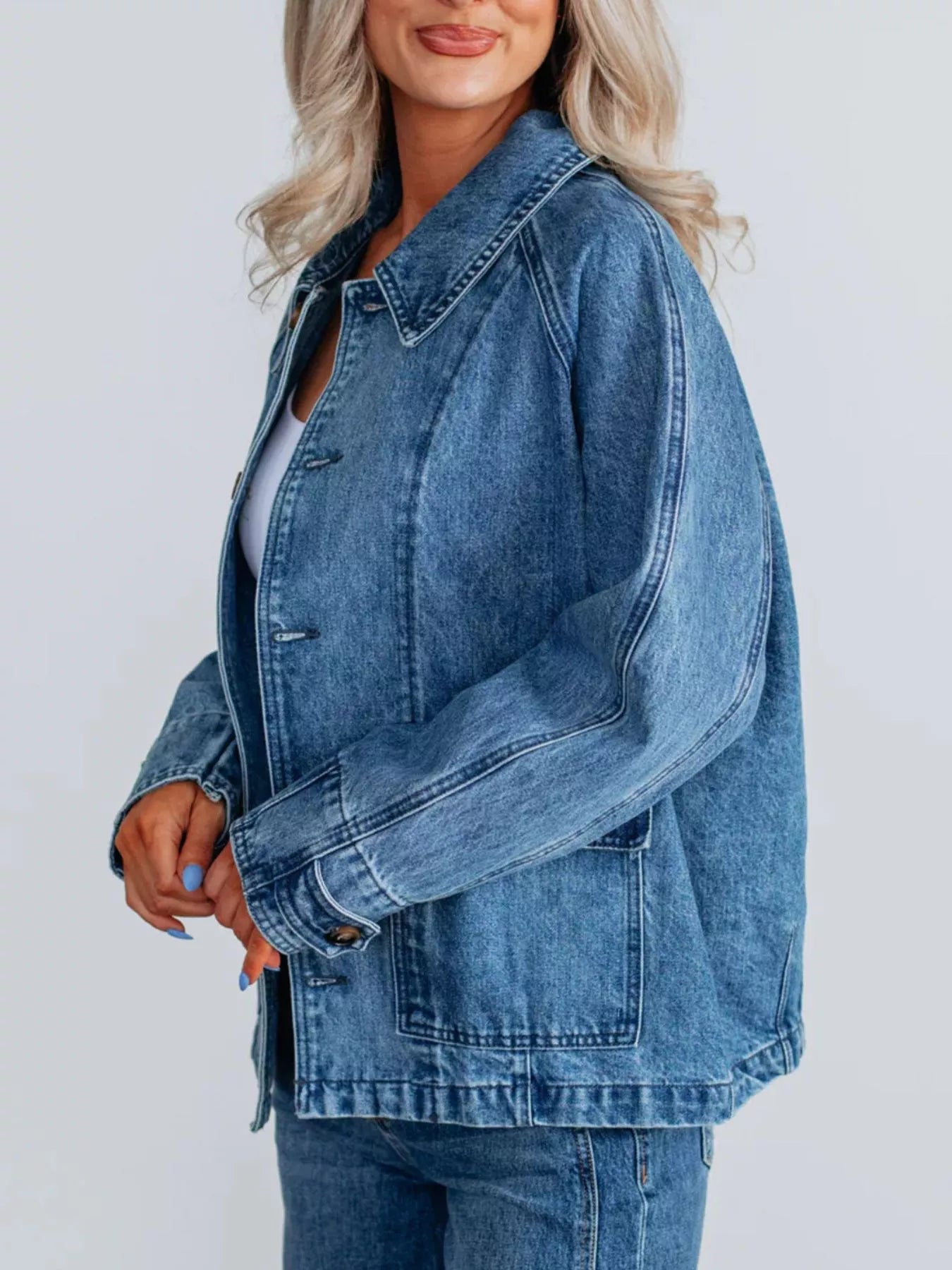 Button Up Raglan Sleeve Denim Jacket | Coats & Jackets Denim Jacket from PHUNKYN