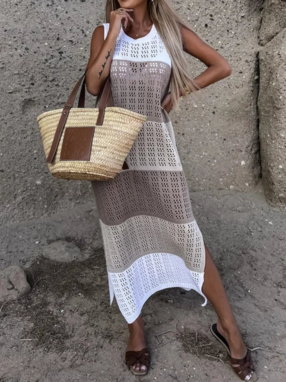 Slit Color Block Wide Strap Cover Up | Cover Ups Cover Up from PHUNKYN