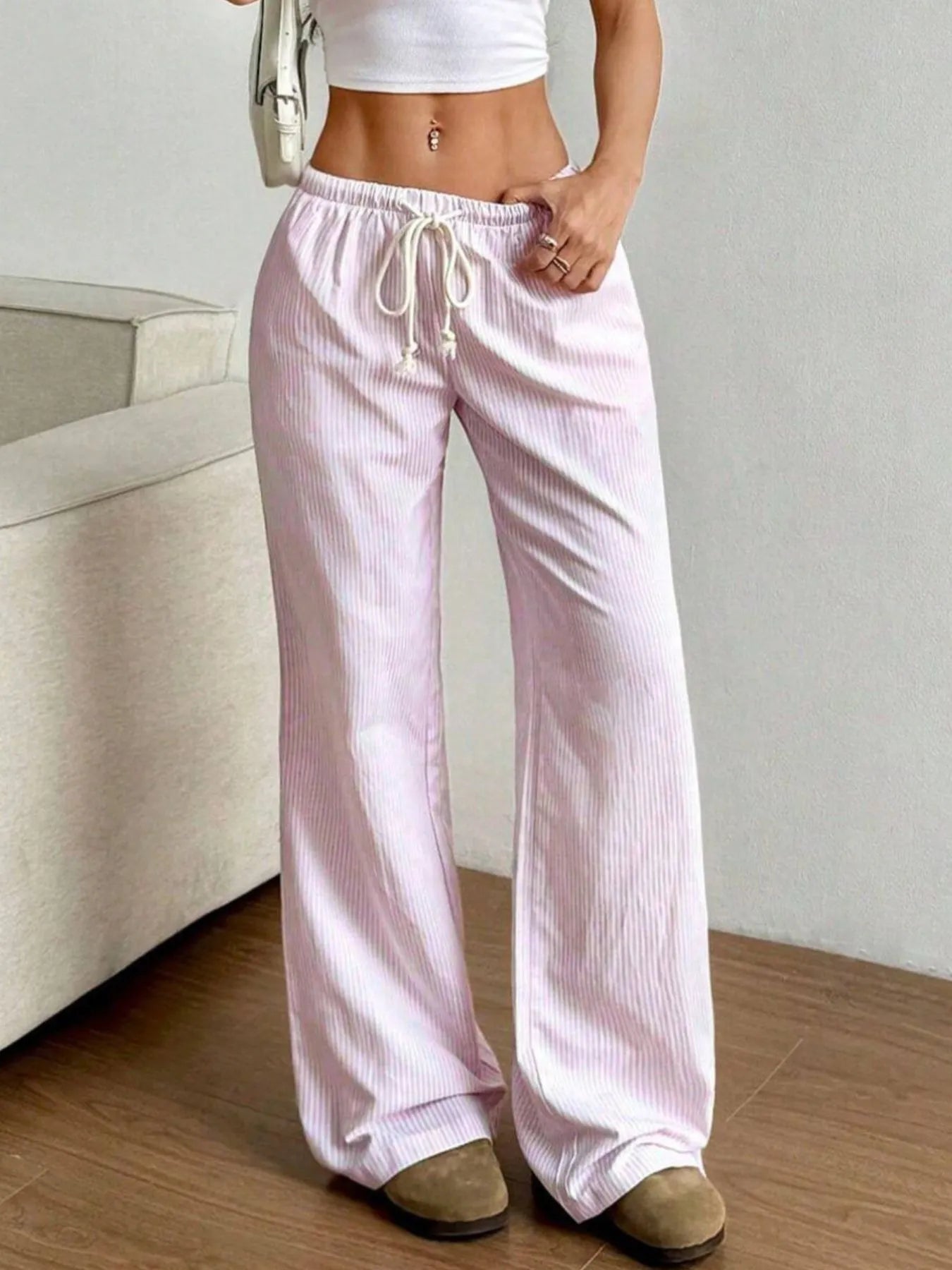 Drawstring Striped Wide Leg Pants | Trousers Wide Leg Pants from PHUNKYN