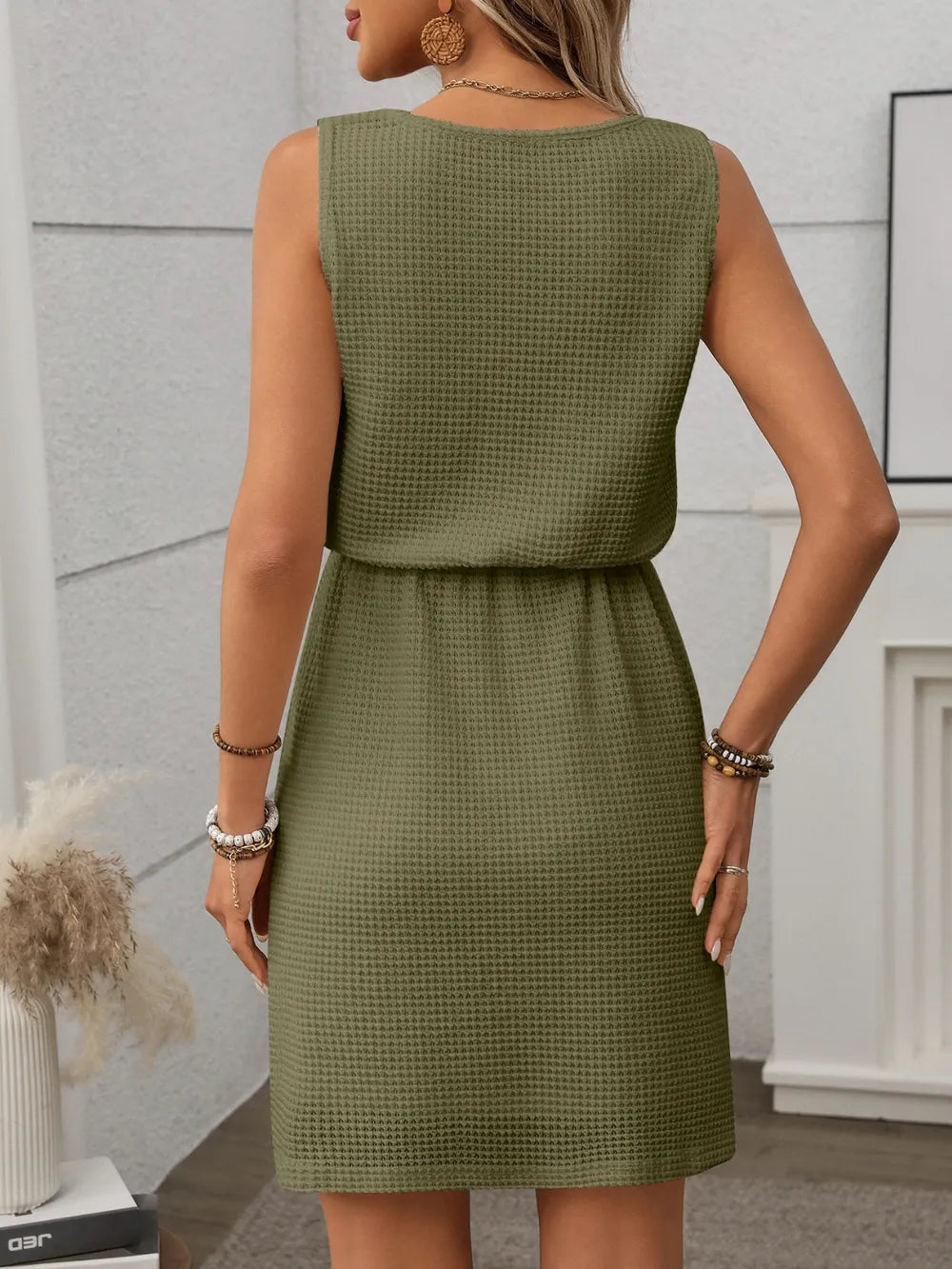 Waffle-Knit Drawstring Mini Tank Dress | Dresses Dress from PHUNKYN