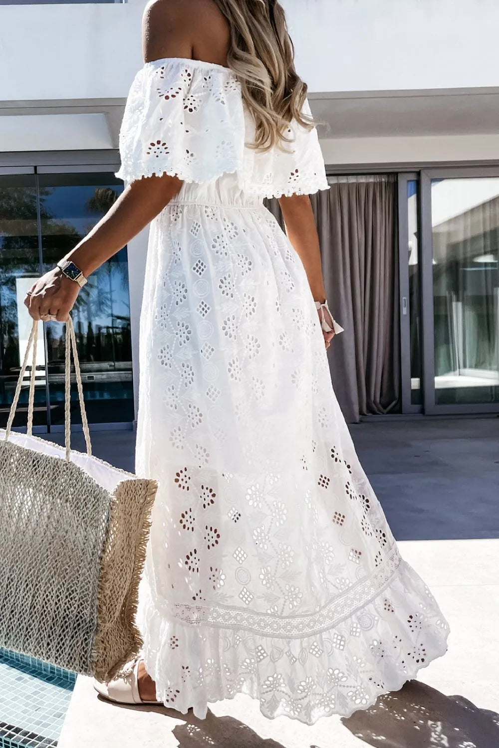 Off Shoulder Eyelet Lace Maxi Dress | Dresses Maxi Dress from PHUNKYN