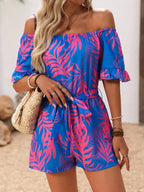 Tropical Print Off-Shoulder Romper | One-Pieces Romper from PHUNKYN