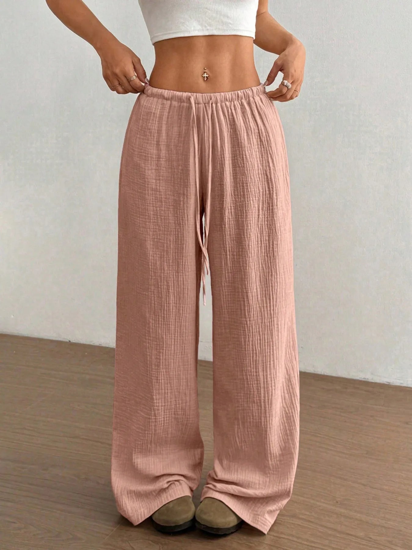 Drawstring Wide-Leg Casual Pants | Trousers Wide Leg Pants from PHUNKYN
