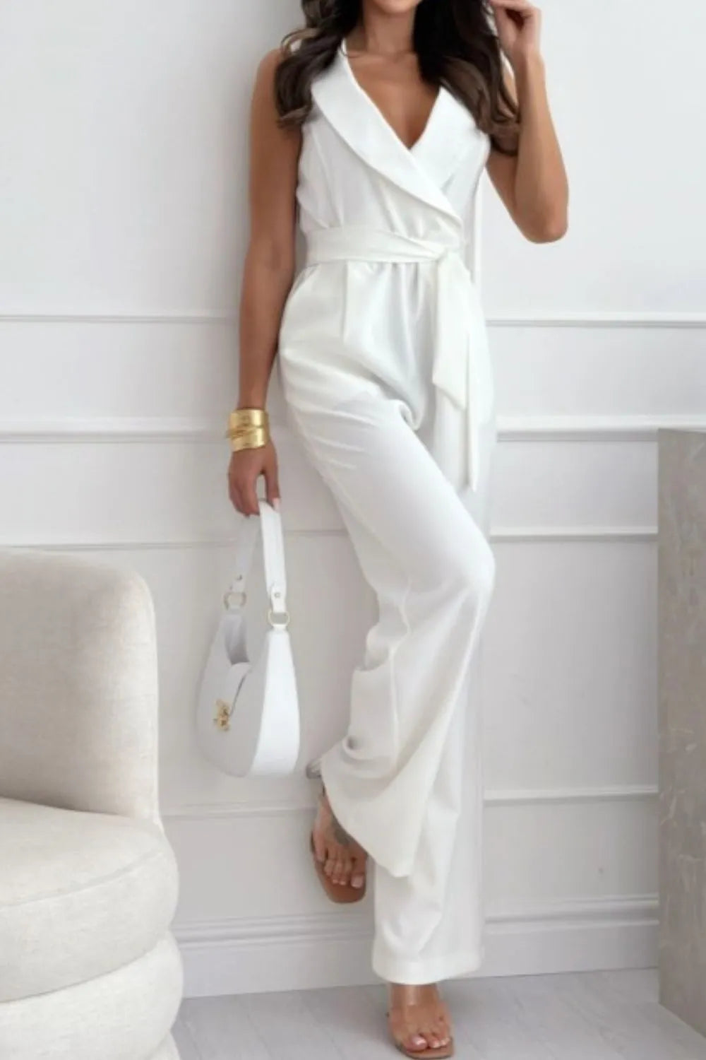 Surplice Sleeveless Wide Leg Jumpsuit | One-Pieces Jumpsuit from PHUNKYN