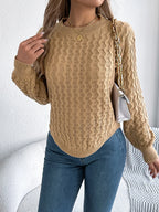 Asymmetric Hem Round Neck Long Sleeve Sweater | Sweaters Sweater from PHUNKYN