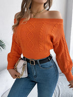 Cable Knit Off-Shoulder Long Sleeve Sweater | Sweaters Sweater from PHUNKYN