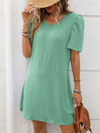 Textured Round Neck Short Sleeve Mini Dress | Dresses Mini Dress from PHUNKYN