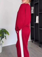 Contrast Round Neck Top and Pants Set Plus Size | Outfit Sets Top and Pants Set from PHUNKYN