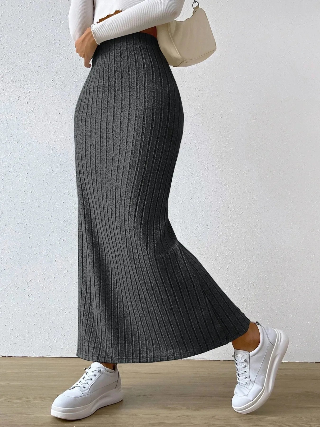 High Waist Ribbed Knit Maxi Skirt | Skirts Maxi Skirt from PHUNKYN