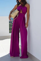 Halter Neck Wide Leg Jumpsuit with Keyhole Detail | One-Pieces Jumpsuit from PHUNKYN