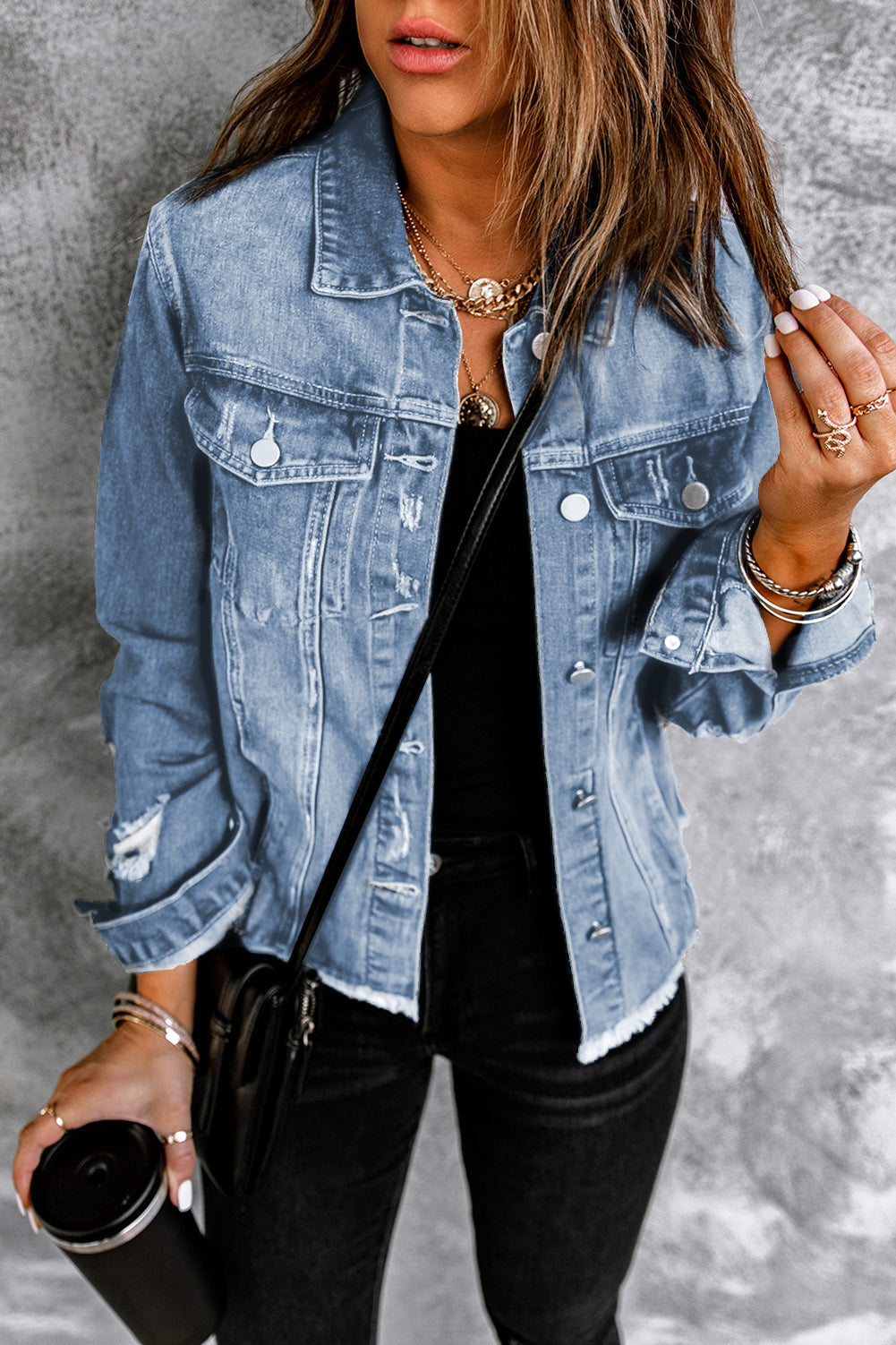 Distressed Raw Hem Denim Jacket | Coats & Jackets Denim Jacket from PHUNKYN