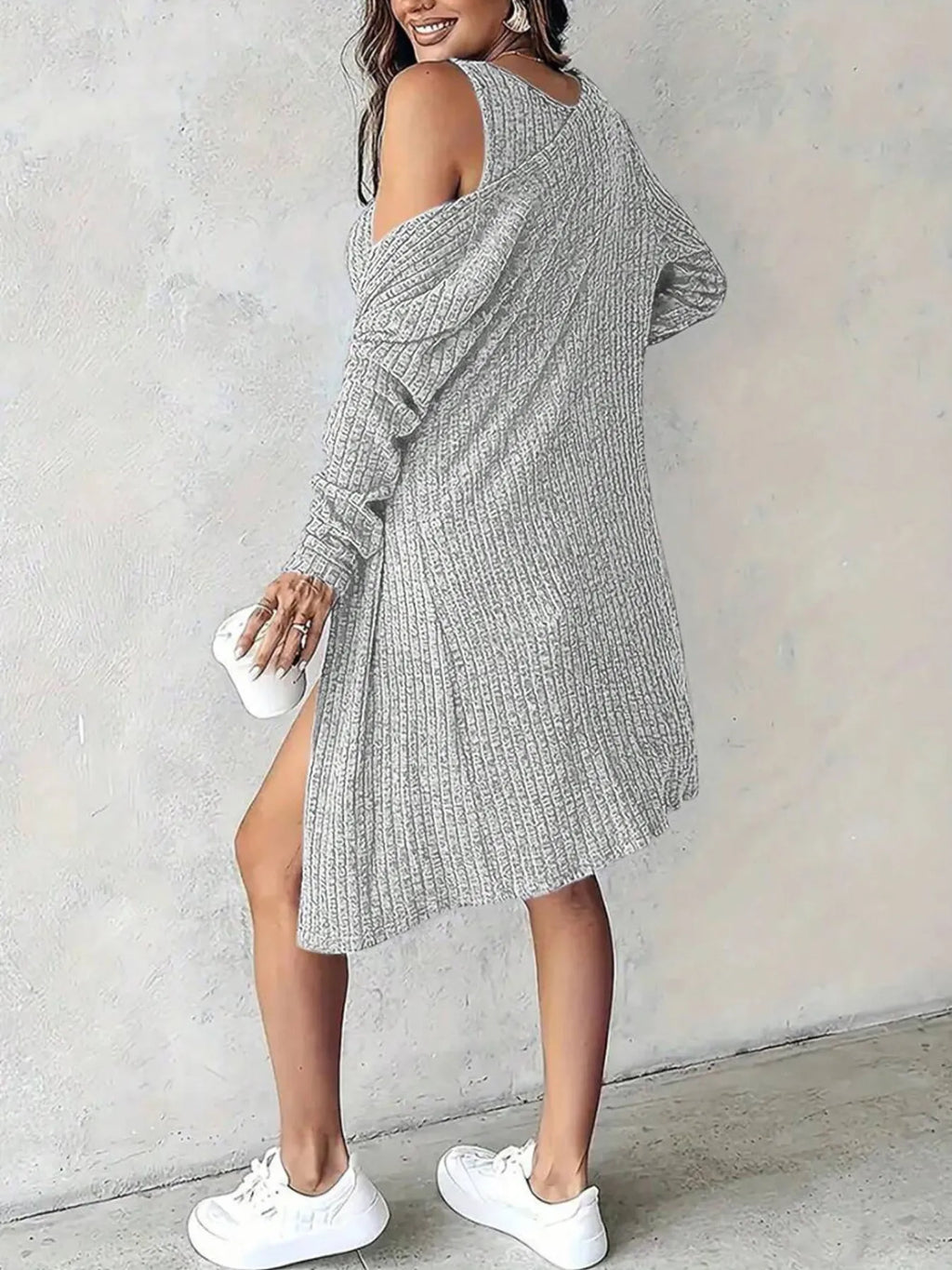 Ribbed Button Front Dress and Cardigan Sweater Set | Outfit Sets Top and Dress Set from PHUNKYN