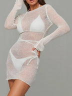 Sheer Backless Long Sleeve Mini Cover-Up Dress | Cover Ups Cover up from PHUNKYN