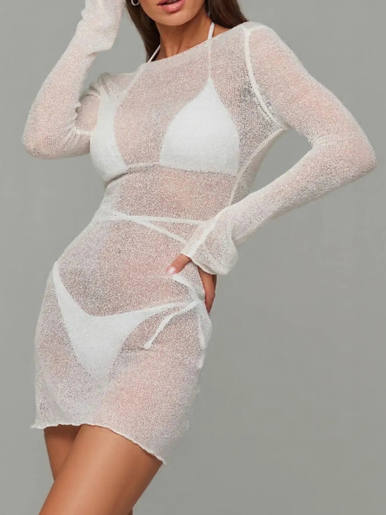 Sheer Backless Long Sleeve Mini Cover-Up Dress | Cover Ups Cover up from PHUNKYN