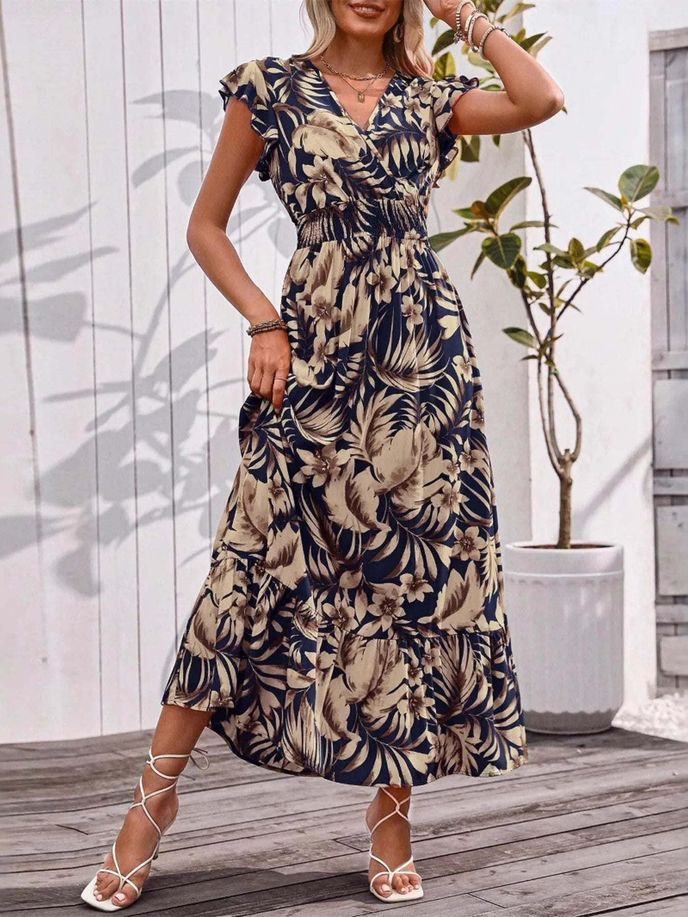 Printed Surplice Cap Sleeve Dress | Dresses Dress from PHUNKYN