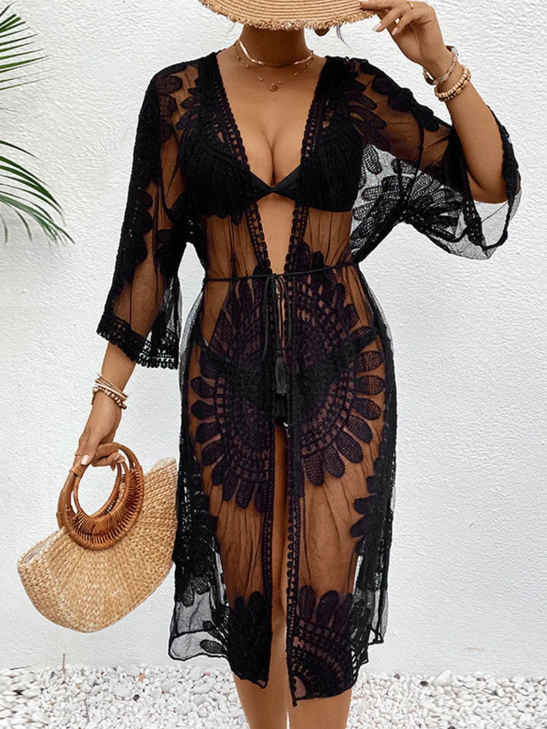 Lace Open Front Longline Cover-Up | Cover Ups Cover Up from PHUNKYN