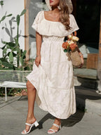 Ruched Off Shoulder Short Sleeve Midi Dress | Dresses Dress from PHUNKYN