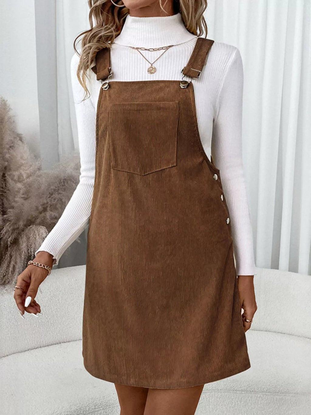 Corduroy Overall Mini Dress with Adjustable Straps | Dresses Mini Dress from PHUNKYN