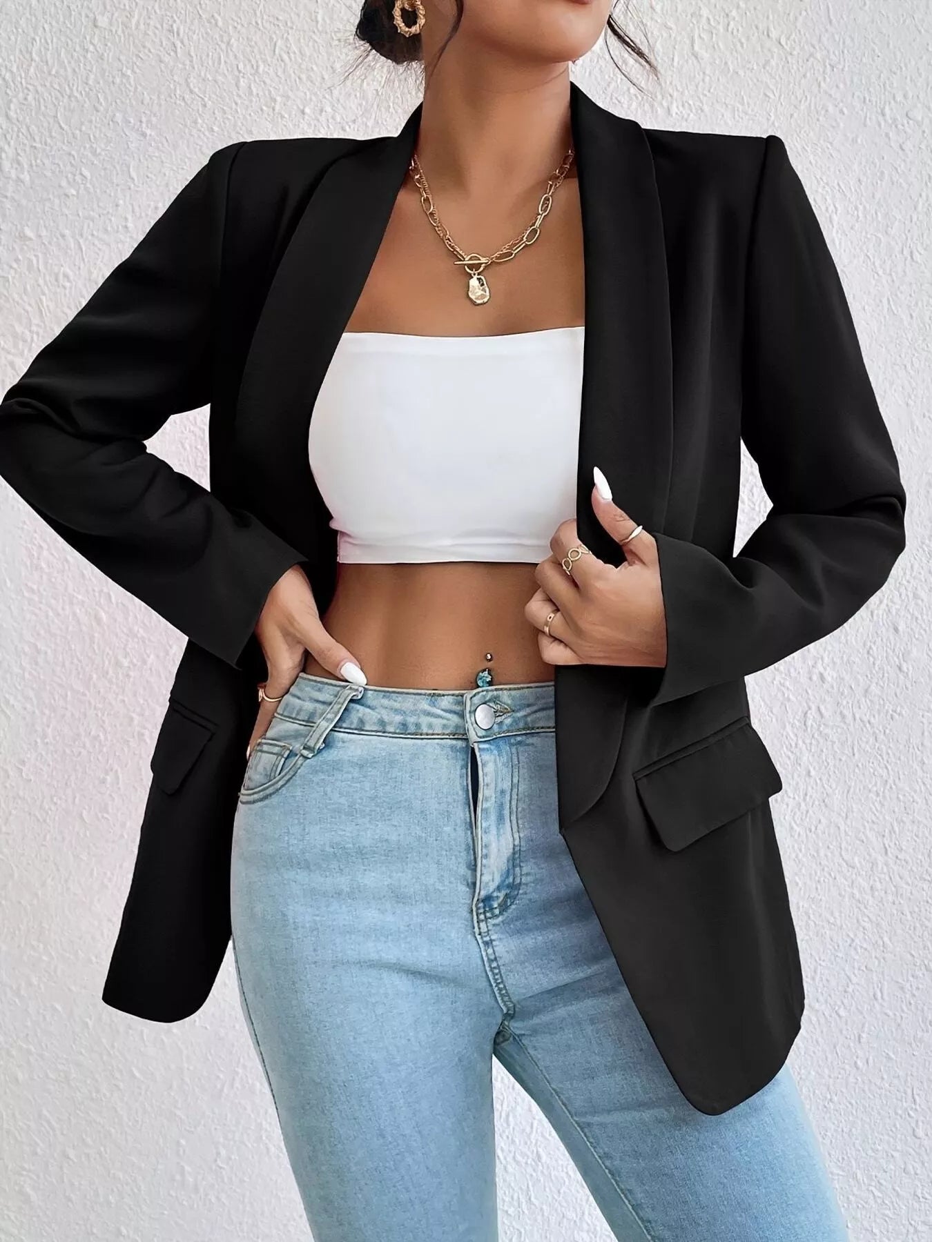 Lapel Collar Long Sleeve Blazer | Coats & Jackets Blazer from PHUNKYN