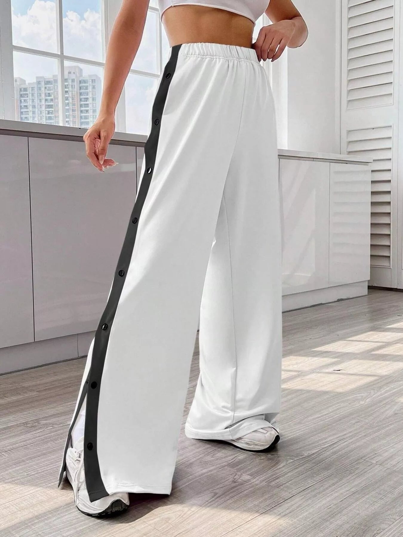 Two-Tone Side Snap Wide Leg Pants | Trousers Wide Leg Pants from PHUNKYN