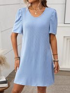 Textured Round Neck Short Sleeve Mini Dress | Dresses Mini Dress from PHUNKYN