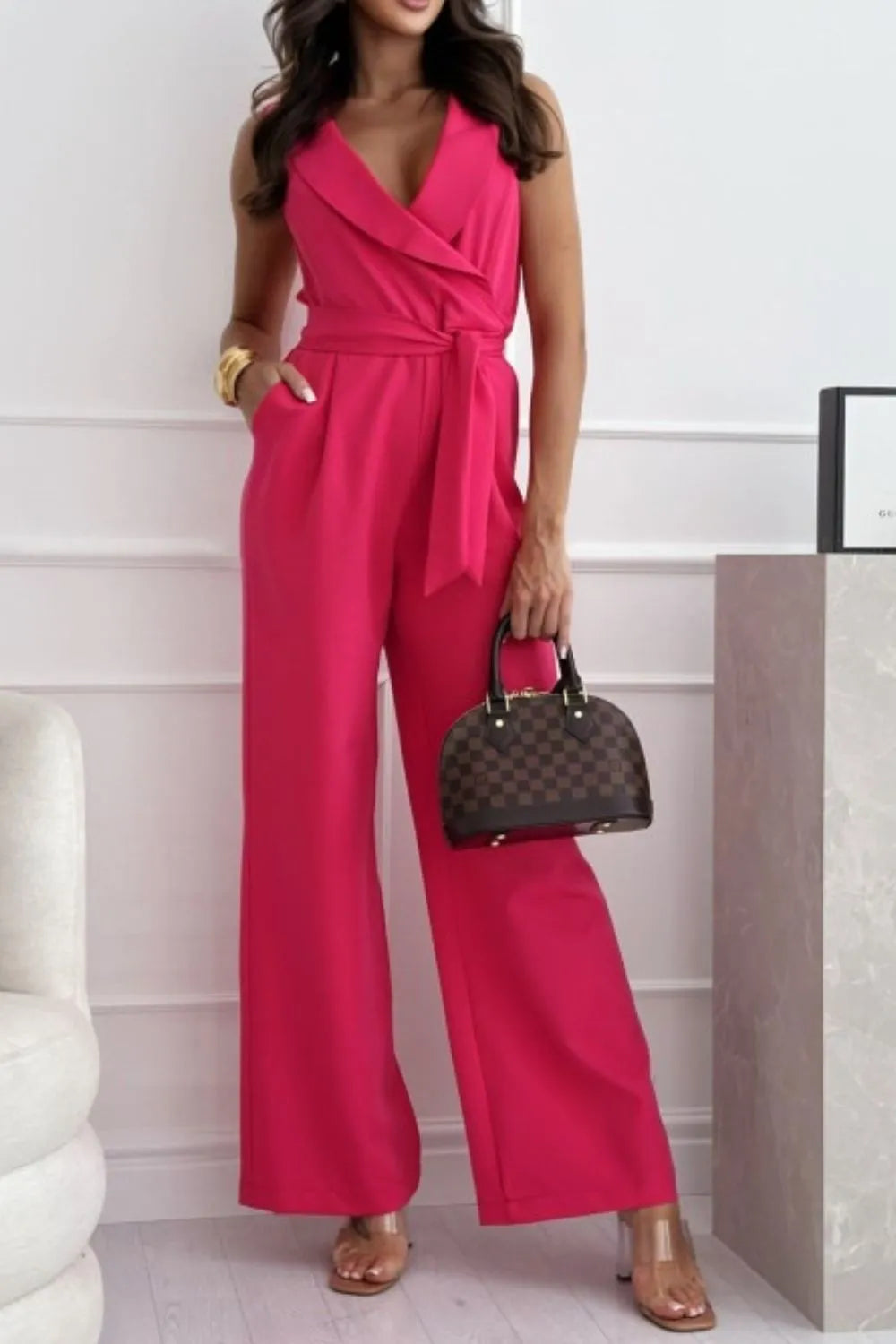 Surplice Sleeveless Wide Leg Jumpsuit | One-Pieces Jumpsuit from PHUNKYN