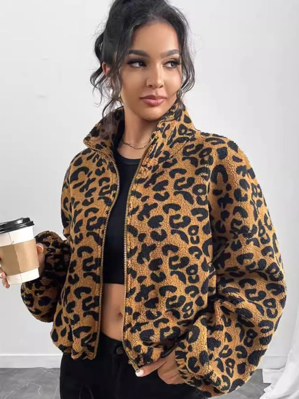 Leopard Zip Up Long Sleeve Jacket | Jacket from PHUNKYN