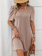 Textured Round Neck Short Sleeve Mini Dress | Dresses Mini Dress from PHUNKYN