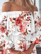 Floral Off-Shoulder Flounce Sleeve Mini Dress | Dresses Mini Dress from PHUNKYN