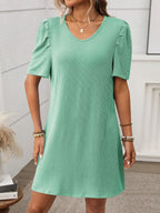 Textured Round Neck Short Sleeve Mini Dress | Dresses Mini Dress from PHUNKYN