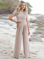Short Sleeve T-Shirt and Wide Leg Pants Set | Outfit Sets Top and Pants Set from PHUNKYN
