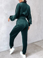 Zip Up Long Sleeve Cropped Top and Joggers Set | Outfit Sets Top and Pants Set from PHUNKYN