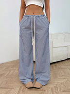 Drawstring Striped Wide Leg Pants | Trousers Wide Leg Pants from PHUNKYN