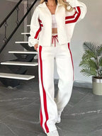 Contrast Stripe Zip Up Jacket and Pants Set | Outfit Sets Top and Pants Set from PHUNKYN