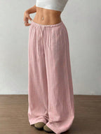 Wide Leg Drawstring Casual Pants | Trousers Wide Leg Pants Set from PHUNKYN
