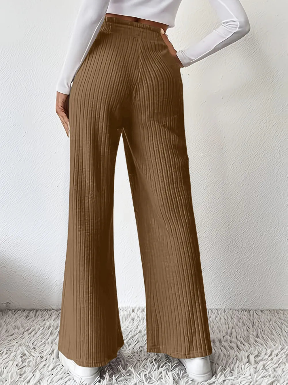 Ribbed High Waist Pants | Trousers Wide Leg Pants from PHUNKYN