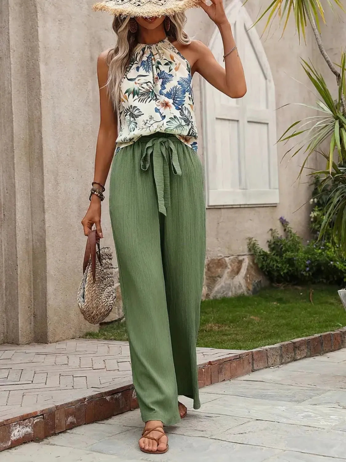 Printed Tank Top and Wide Leg Pants Set | Outfit Sets Top and Pants Set from PHUNKYN