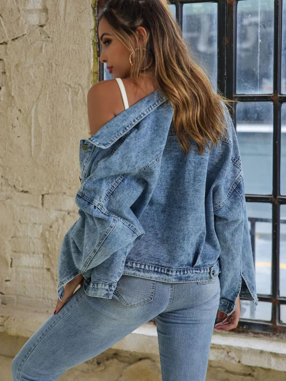 Button Down Drop Shoulder Denim Jacket | Jacket from PHUNKYN