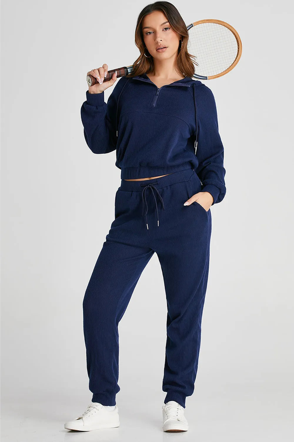 Drawstring Half Zip Hoodie and Joggers Active Set | Outfit Sets Top and Pants Set from PHUNKYN