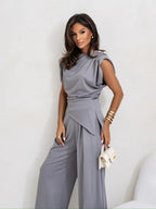 Slit Ruched Top and Wide Leg Pants Set | Outfit Sets Top and Pants from PHUNKYN