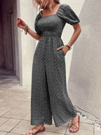 Printed Square Neck Puff Sleeve Jumpsuit | One-Pieces Jumpsuit from PHUNKYN
