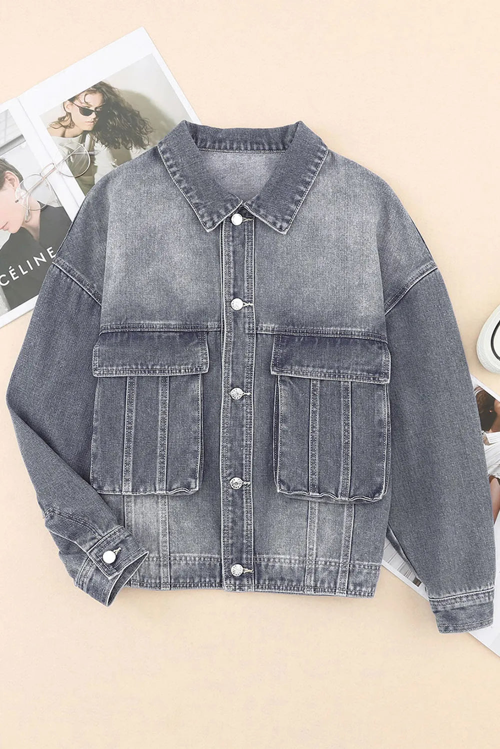 Collared Neck Button Up Denim Jacket | Jacket from PHUNKYN