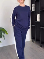 Contrast Round Neck Top and Pants Set Plus Size | Outfit Sets Top and Pants Set from PHUNKYN