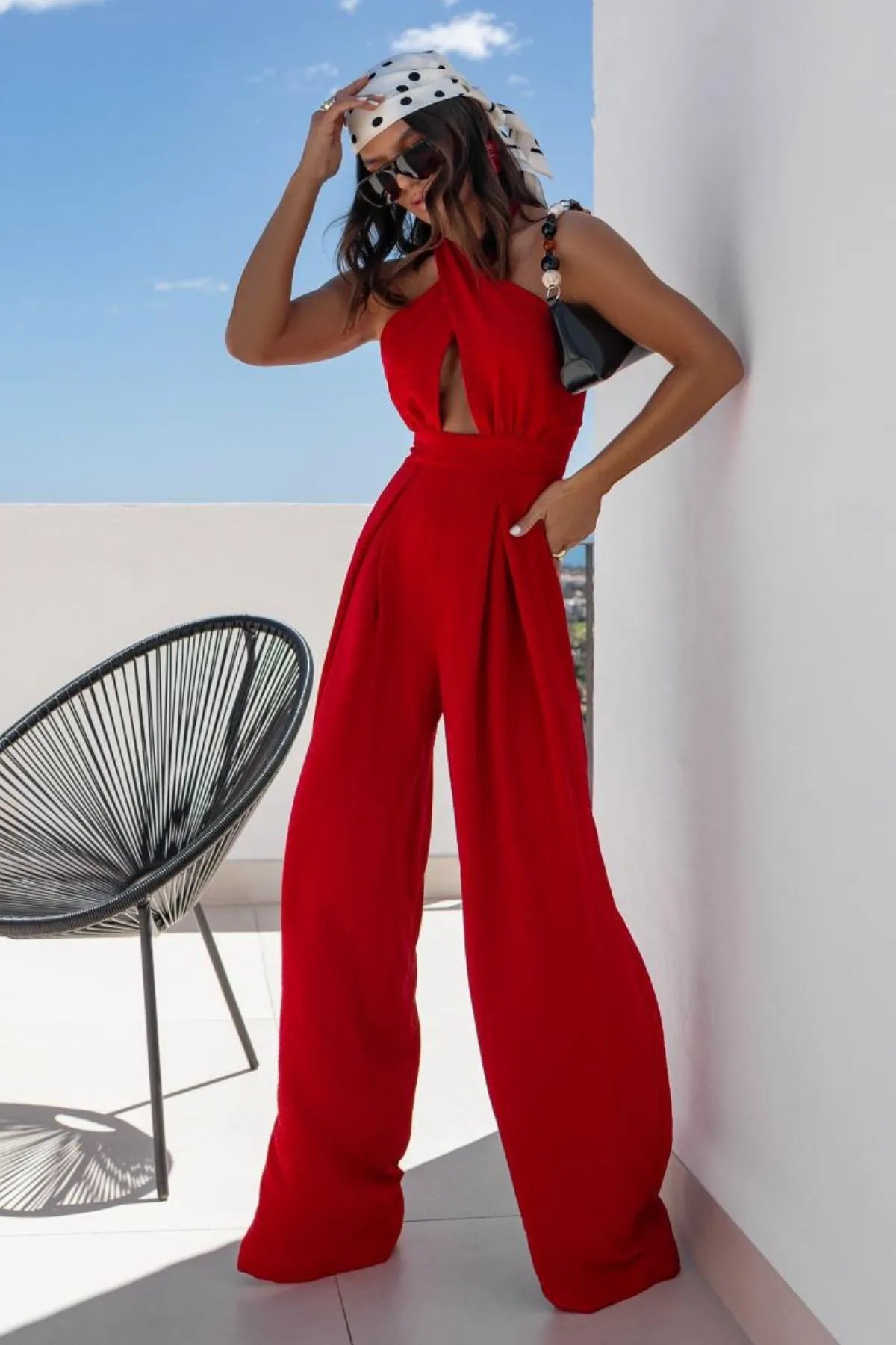 Halter Neck Wide Leg Jumpsuit with Keyhole Detail | One-Pieces Jumpsuit from PHUNKYN